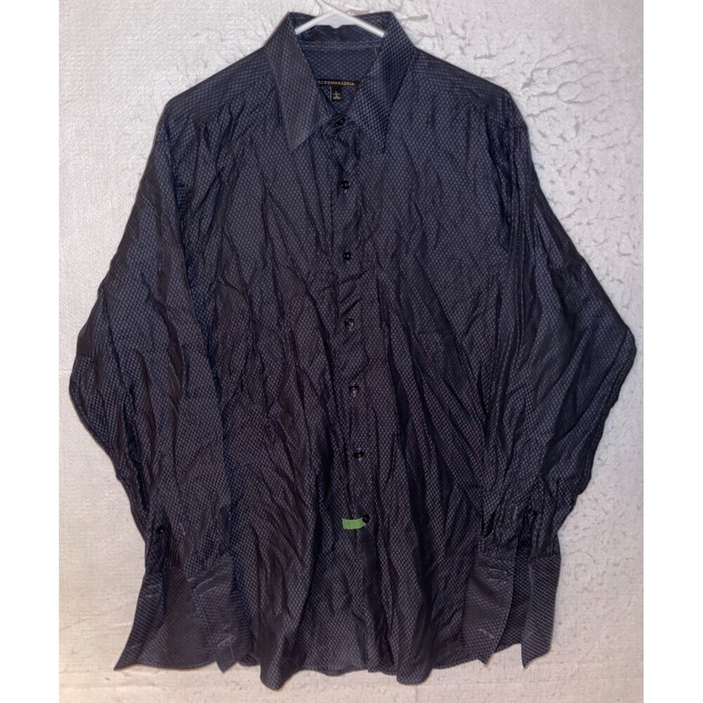 BCBG MAXAZRIA Mens Dress Shirt Sz L Gray Black diamond 16 32/33 100% Cotton